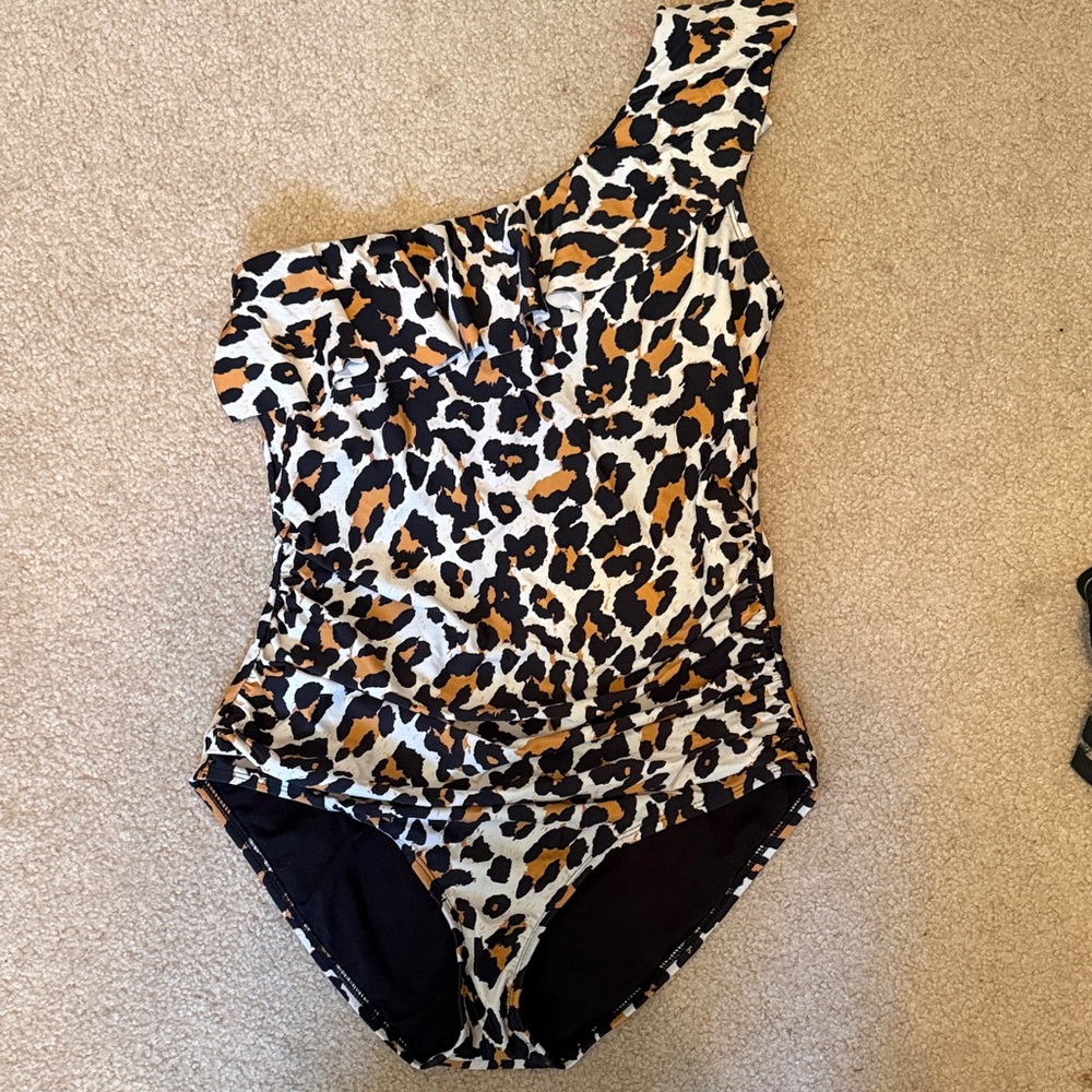 Leopard Print One-Shoulder Women Swim One Piece